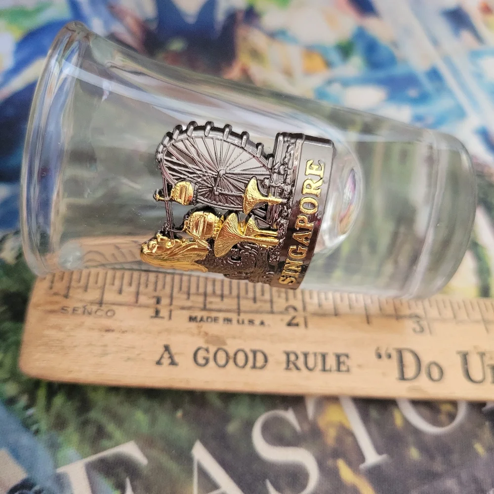 Singapore Shot Glass ~ Metallic Embellishment ~ Bar Cart ~ FINAL PRICE !!